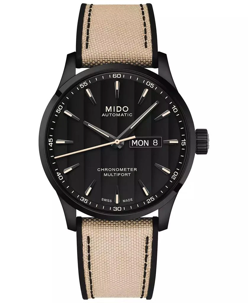 MIDO Men's Swiss Automatic Multifort Chronometer Beige Fabric & Black Silicone Strap Watch 42mm 1
