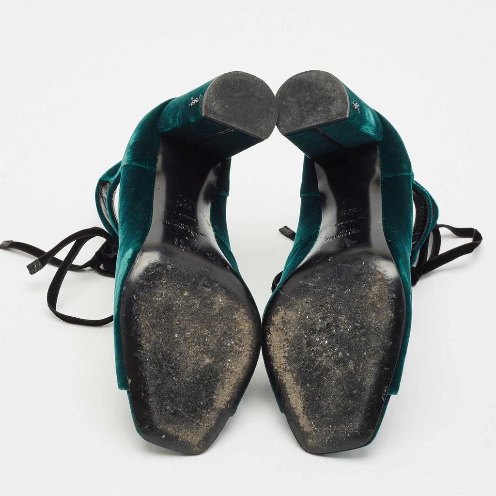 Yves Saint Laurent Saint Laurent Dark Green Velvet Loulou Open Toe Lace Up Block Heel Pumps Size 37.5 6