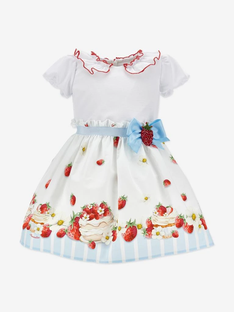MONNALISA Monnalisa Baby Girls Cotton Strawberries Dress in White