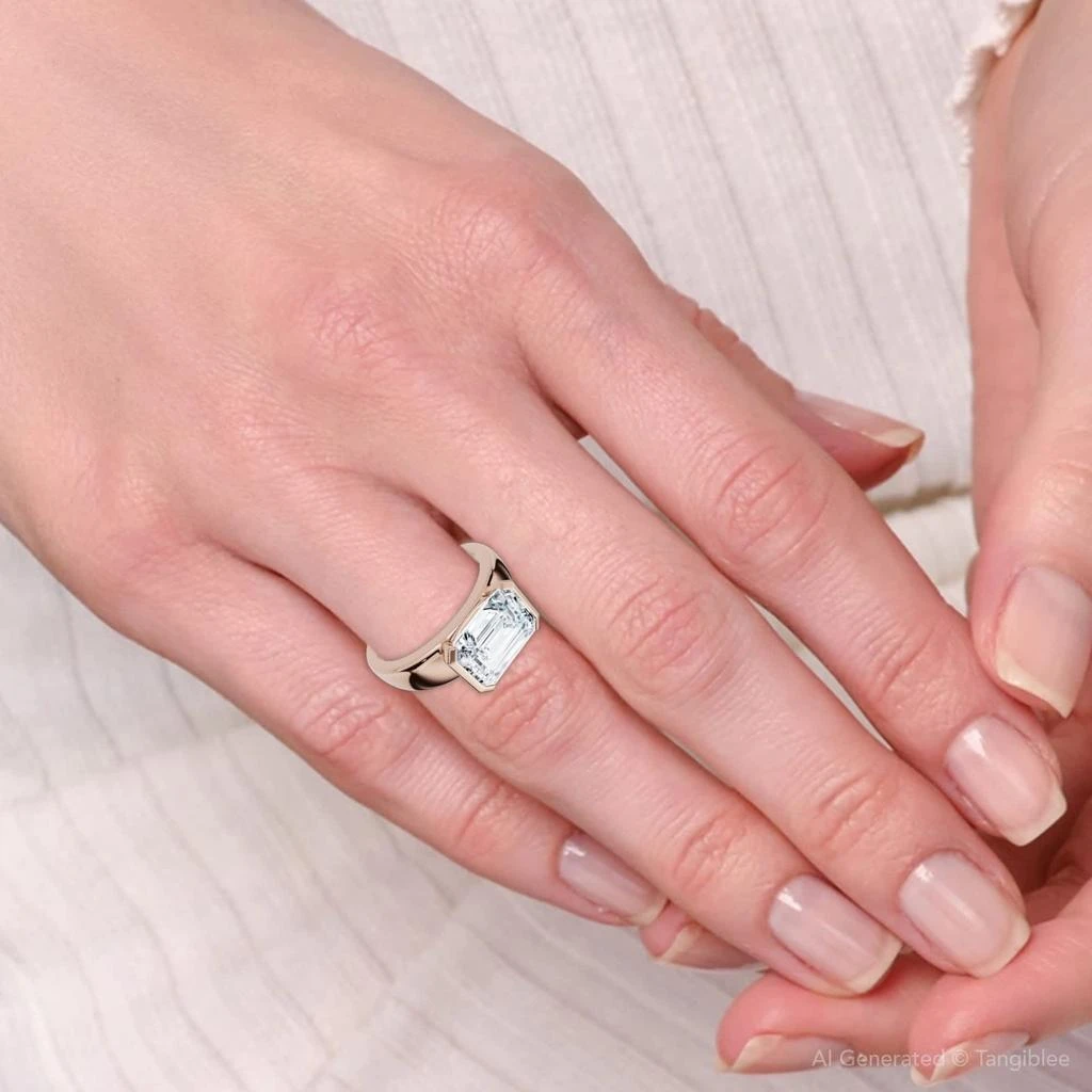 Pompeii3 Certified 2 2/3ct East West Emerald Cut Engagement Ring Gold or Pt Lab Grown 3