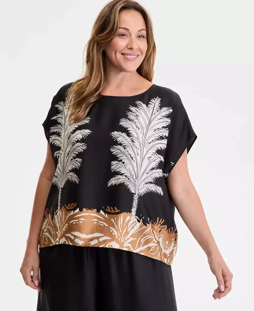 Vince Camuto Plus Size Placed-Print Boat-Neck Caftan Blouse 1