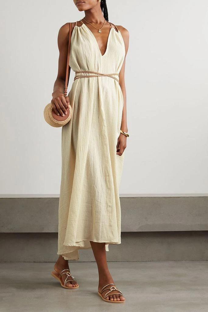 CARAVANA Mahahual leather-trimmed cotton-gauze maxi dress 2