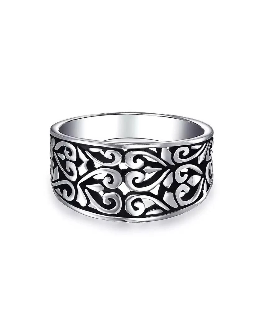 Bling Jewelry Vine Scroll Oxidized .925 Sterling Silver Open Swirl Leaf Heart Wide Band Ring 2