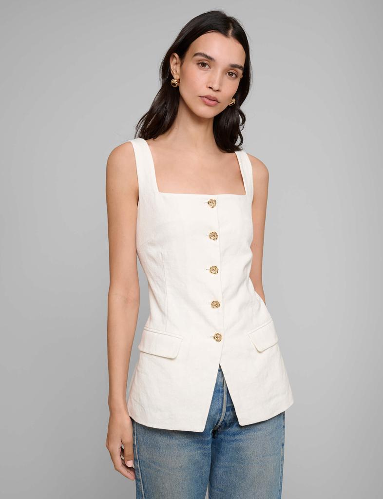 Pixie Market Agatha Gold-Button Linen Top