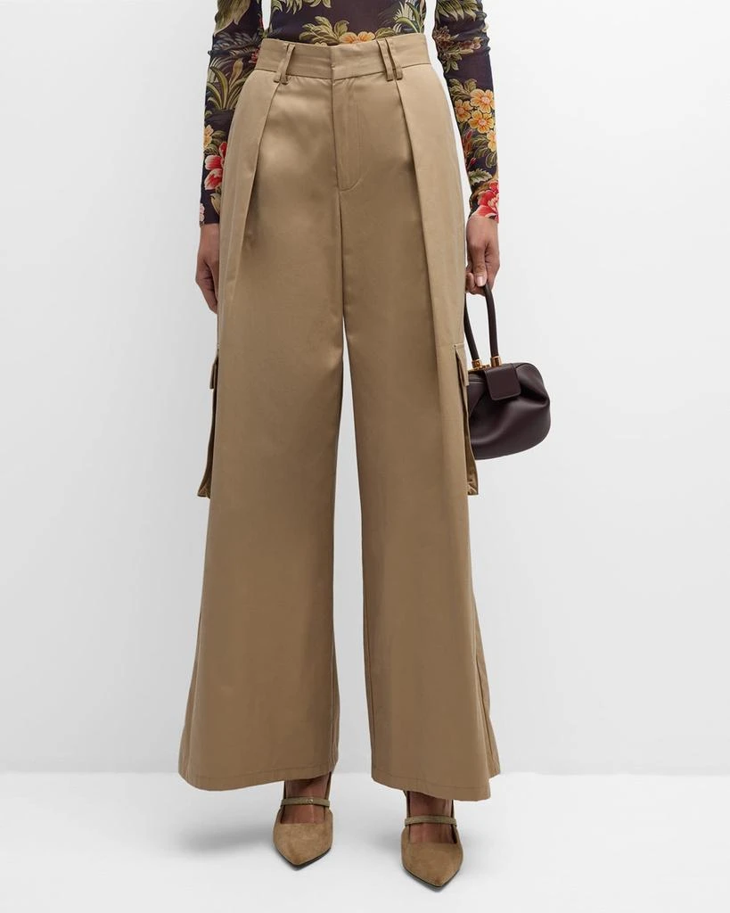 Cynthia Rowley Pleated High-Rise Wide-Leg Cargo Pants 2