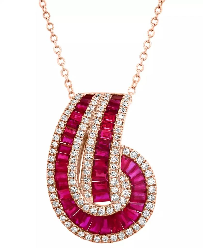 Effy EFFY® Ruby (2-1/3 ct. t.w.) & Diamond (3/8 ct. t.w.) Swirl 18" Pendant Necklace in 14k Rose Gold 2