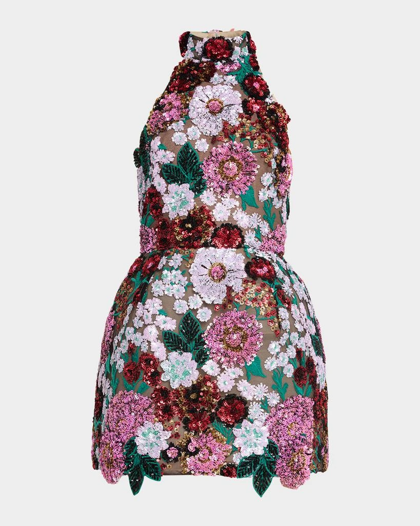 BRONX AND BANCO Deirdre Sequin Embroidered Halter Mini Dress 1