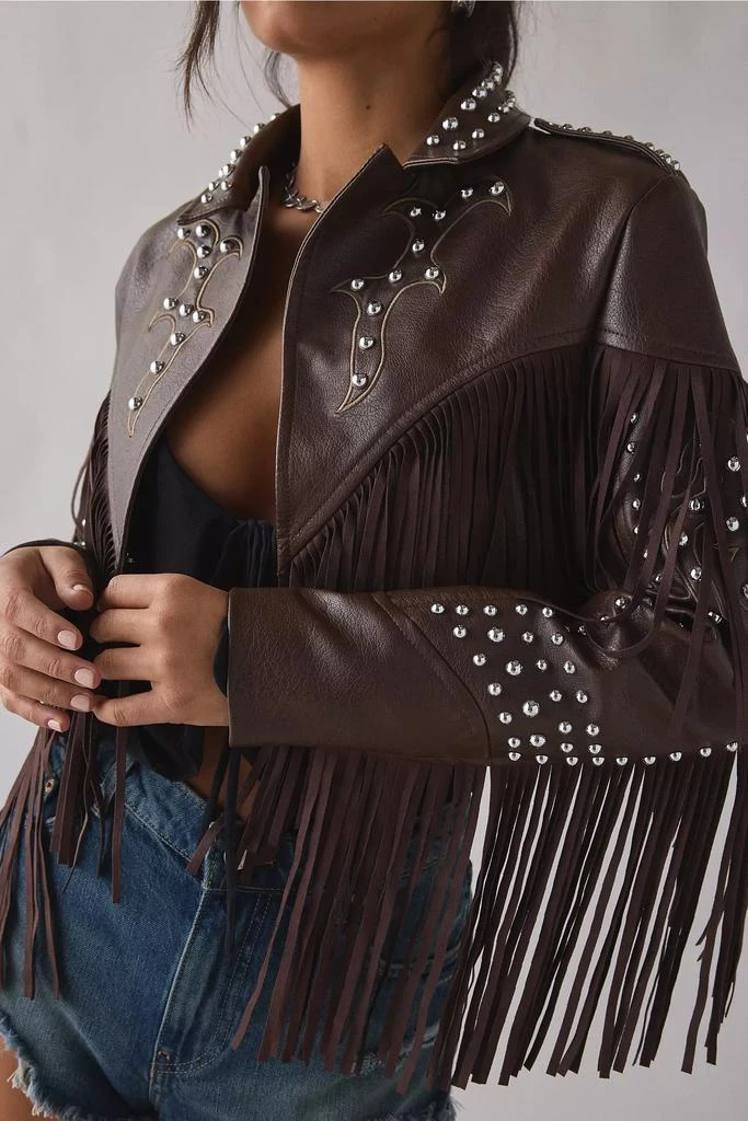 Azalea Wang Azalea Wang Reece Studded Fringe Faux Leather Jacket 3