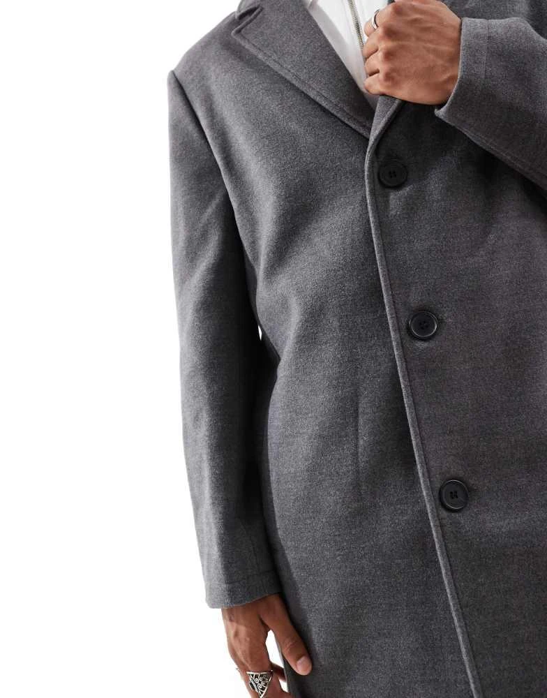 Brave Soul Brave Soul single breasted overcoat in charcoal grey 3