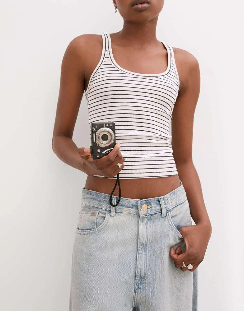 Bershka Bershka ribbed tank top in white 3