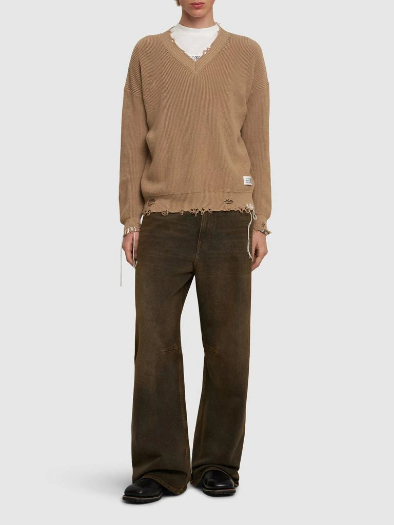 MM6 MAISON MARGIELA Distressed Cotton V-neck Sweater - Sweaters  