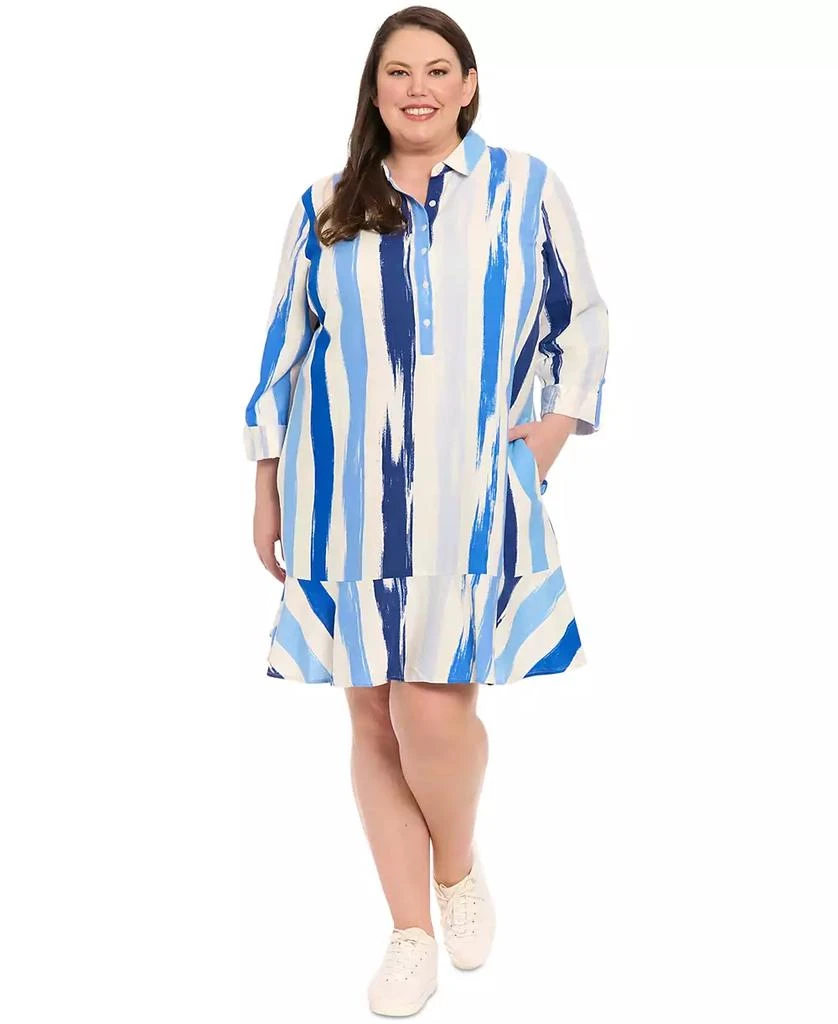 London Times Plus Size Printed Flounce-Hem Shift Dress 1