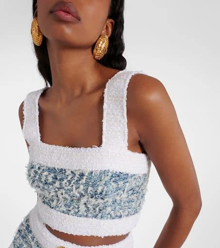 Balmain Tweed denim crop top 4