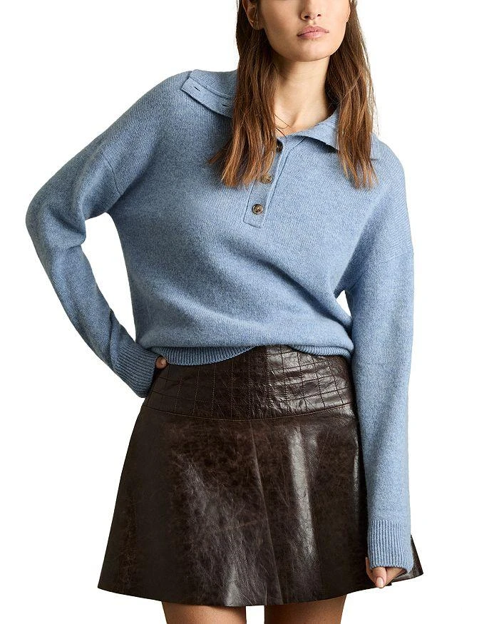 REISS Ava Wool Blend Open Neck Button Knit Sweater 1