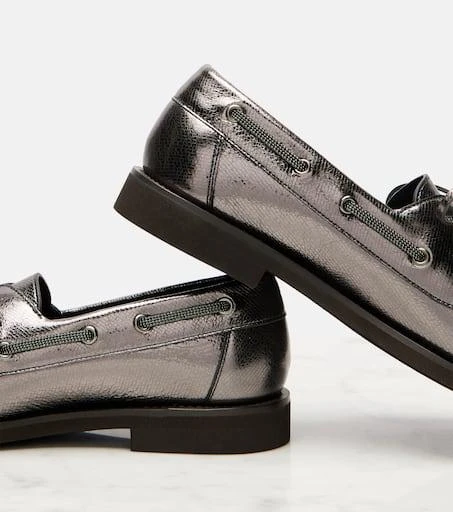 Brunello Cucinelli Monili metallic leather boat shoes 5