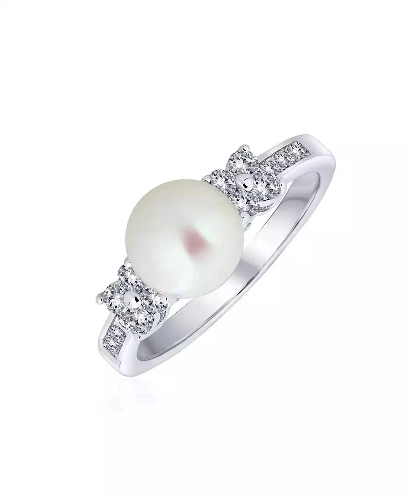 Bling Jewelry Classic White Culture Pearl Cocktail Ring CZ Side Accent Band Silver Plated