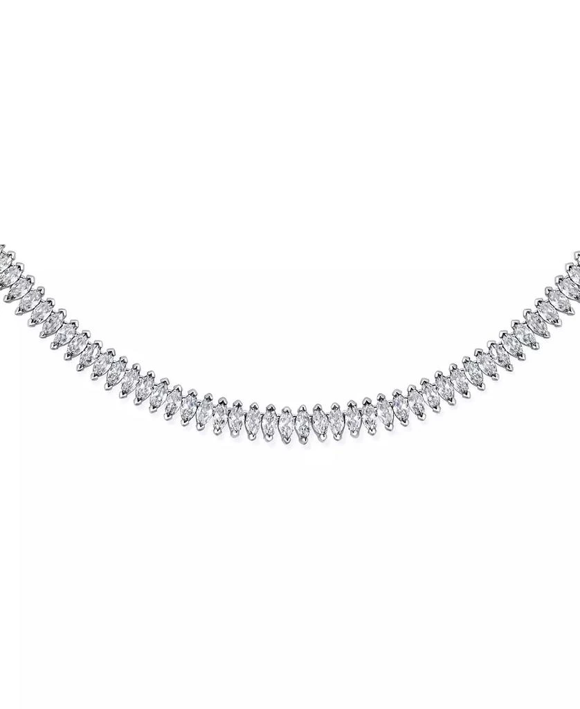 Bling Jewelry Art Deco Style Holiday Day Party Clear White Cubic Zirconia Marquise Formal Statement Tennis Necklace Prom Silver Plated 3