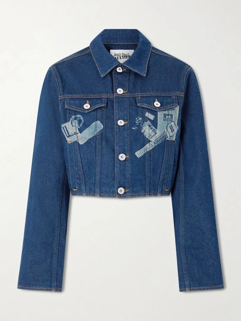 Jean Paul Gaultier Cropped Printed Denim Jacket - Mid denim