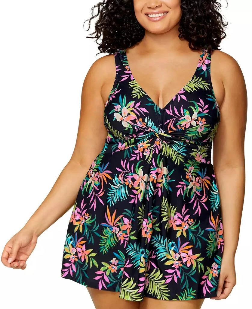 Island Escape Plus Size Magnolia Twist-Front Underwire Swim Dress, Exclusively at Macys 1