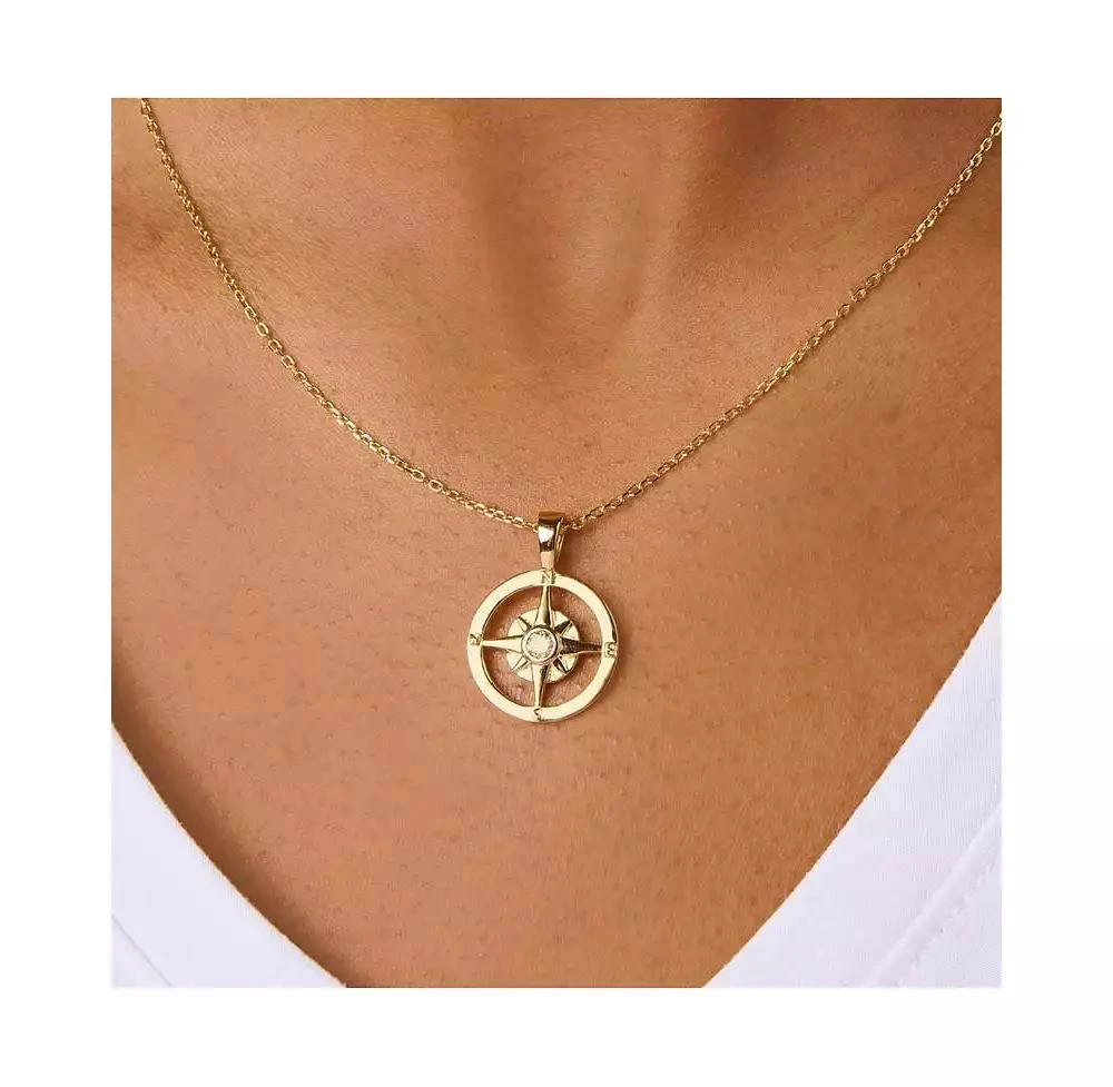 Little Sky Stone Compass Pendant Necklace in 14K Gold Over Sterling Silver 2