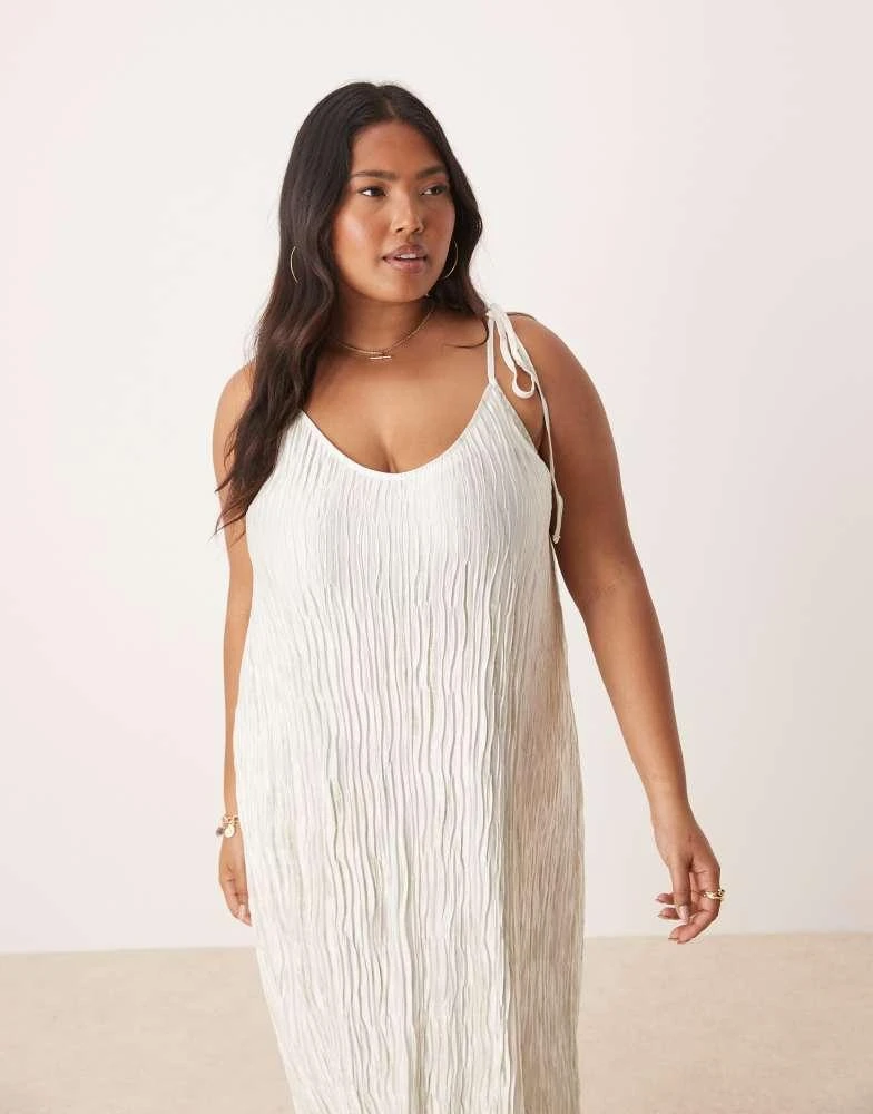 Vila Curve Vila Curve plisse cami maxi slip dress in pale silt green tie dye 3