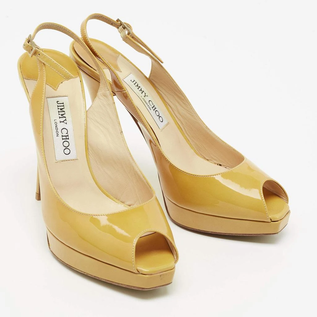 Jimmy Choo Jimmy Choo Yellow Patent Leather Nova Peep-Toe Platform Slingback Sandals Size 38 4