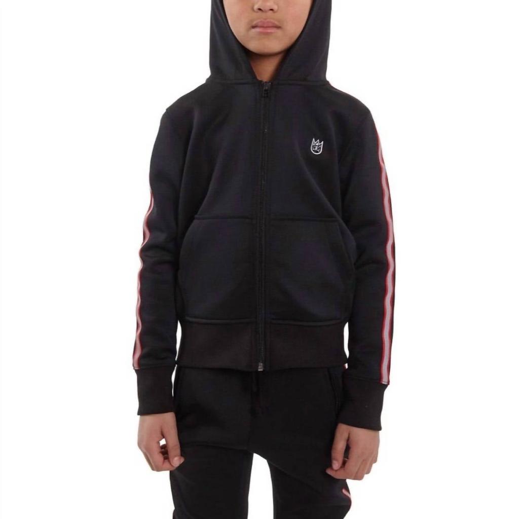 Cult Of Individuality Boy's Scuba Stripe Full Zip Hoodie In Black