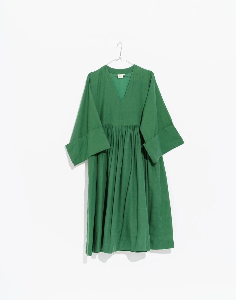 Madewell World of Crow Basil Green Gathered Midi Dress 5