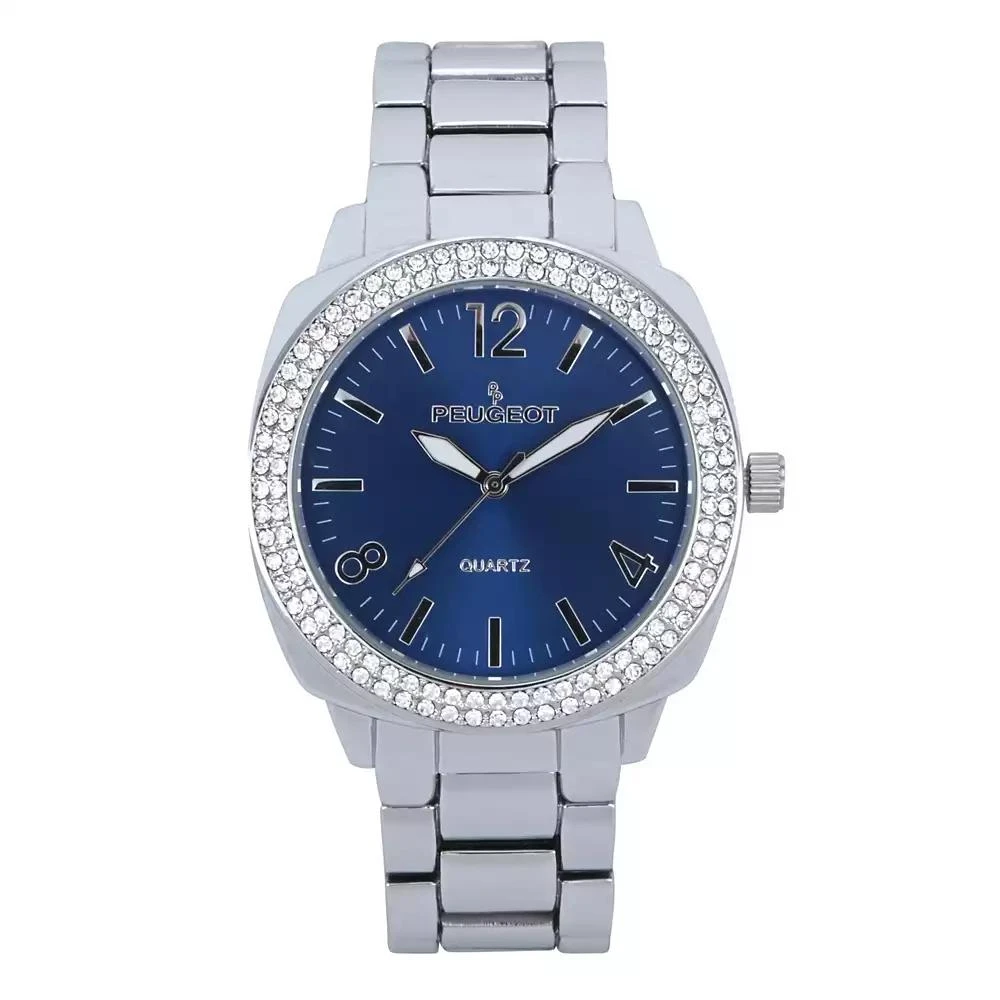 Peugeot Women's 40mm Blue Face Boyfriend Bracelet Watch with Crystal Bezel 1
