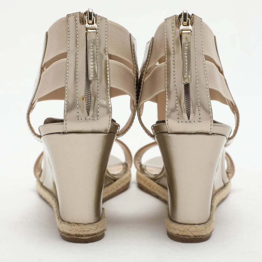 Fendi Fendi Beige Patent Leather Wedge Espadrille Sandals Size 38 5