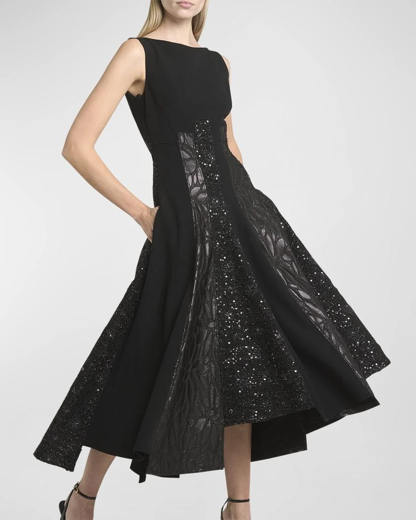Talbot Runhof Mixed-Media Black Iris Tweed Paneled Midi Dress 7