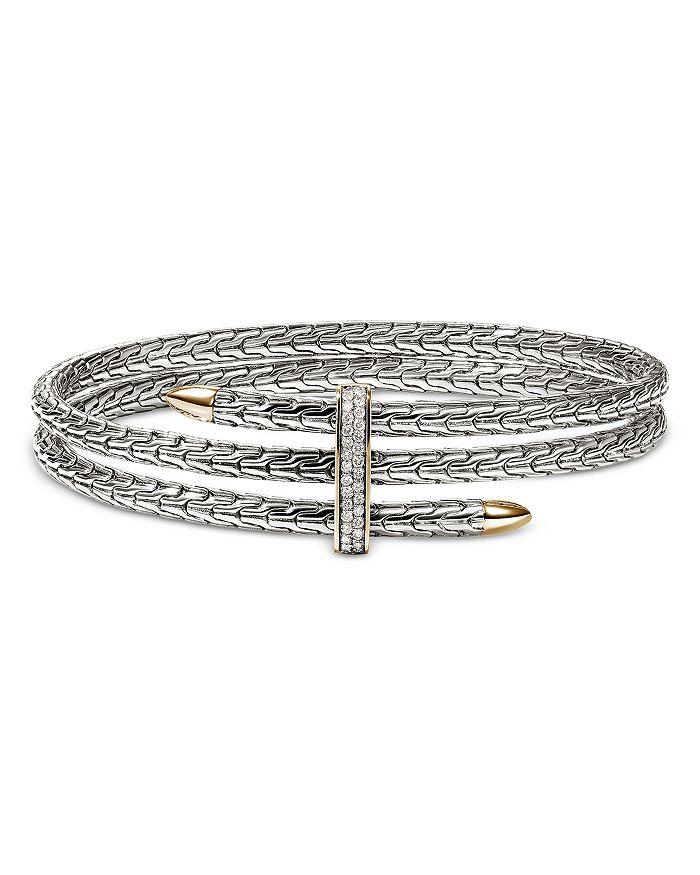 John Hardy Sterling Silver & 14K Yellow Gold Diamond Spear Triple Flex Cuff Bracelet