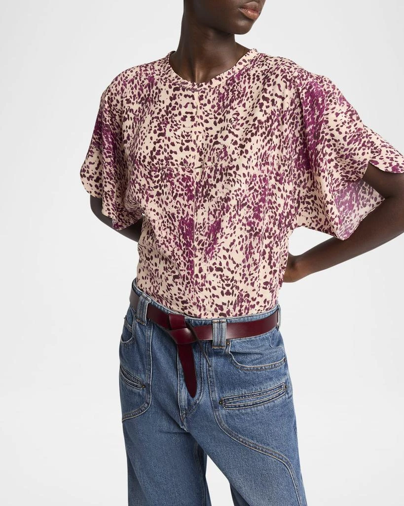 Isabel Marant Karlita Spotted-Print Silk Short-Sleeve Blouse 5