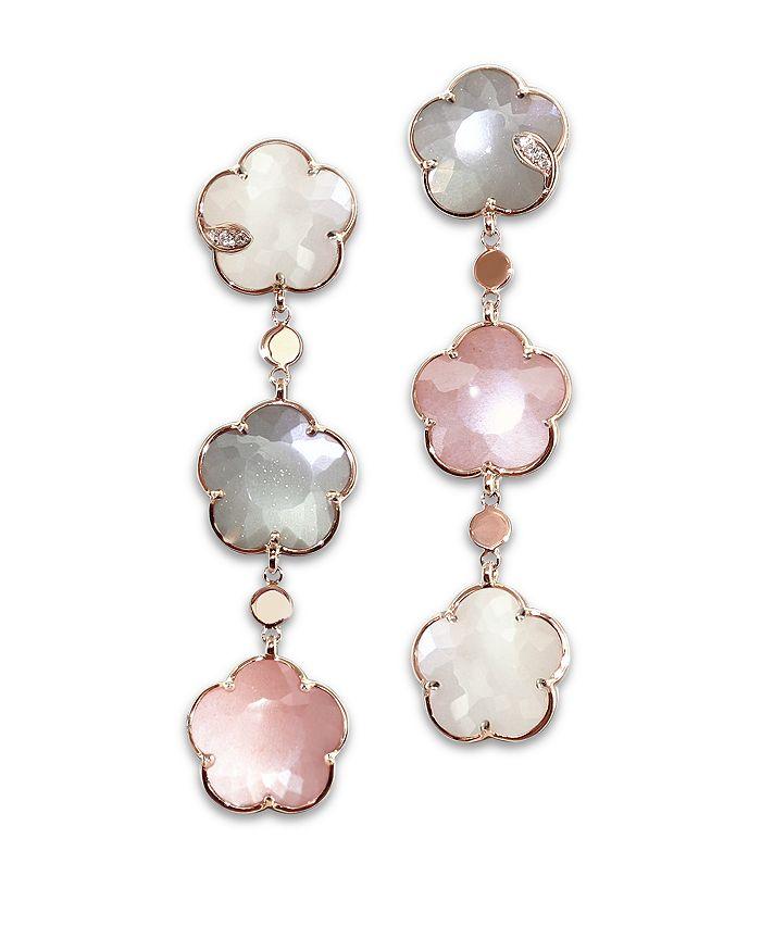 Pasquale Bruni 18K Rose Gold Bouquet Lunaire Multicolor Moonstone 
Diamond Triple Flower Drop Earrings