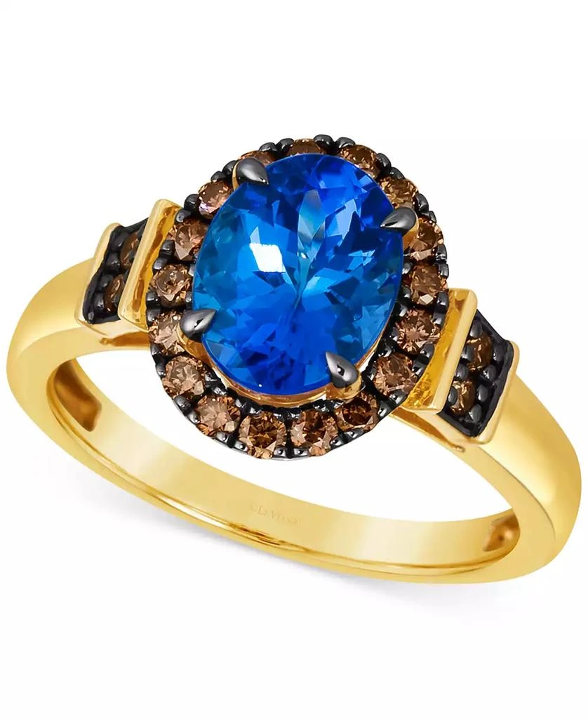 Le Vian Chocolatier Blueberry Tanzanite (1-3/4 ct. t.w.) & Chocolate Diamonds (3/8 ct. t.w.) Oval Halo Ring in 14k Gold 1