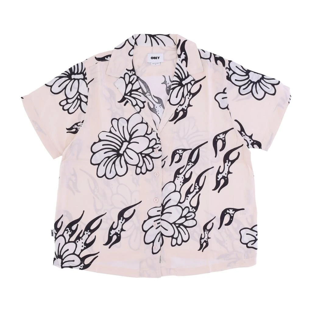 Obey Women's Short Sleeve Shirt Flamin' Flowers Shirt Off White 1