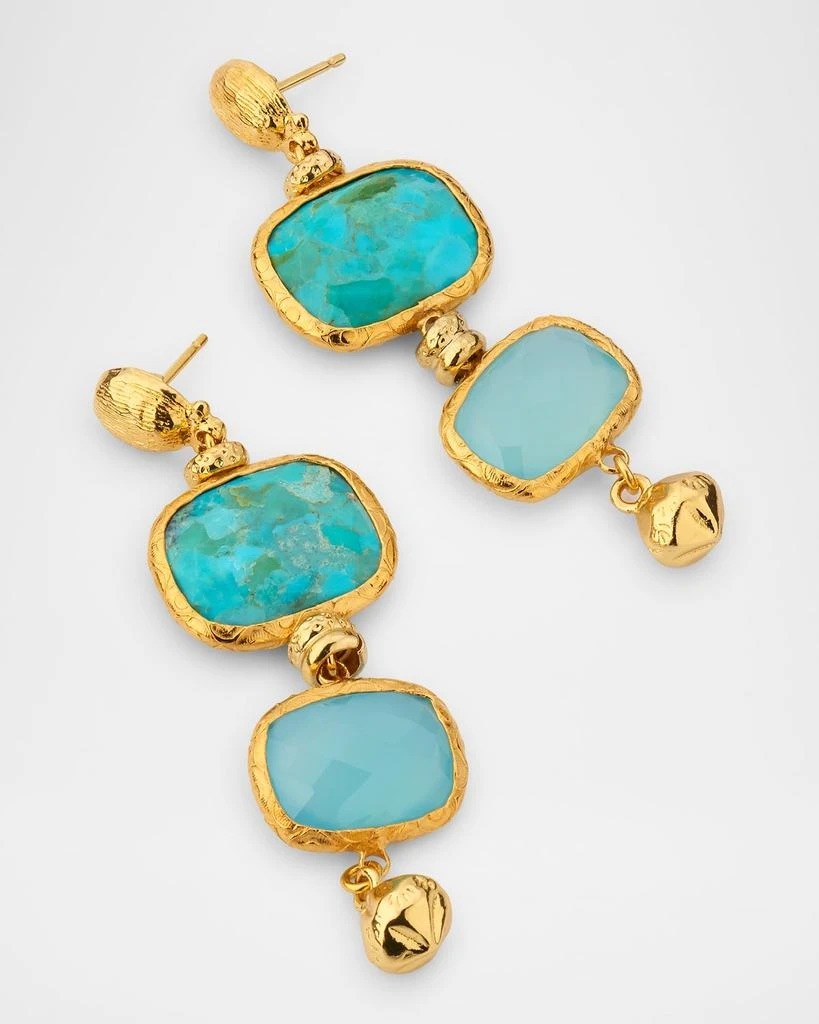 GAS Bijoux Silene Gold Drop Earrings, Blue Quartz and Turquoise 3