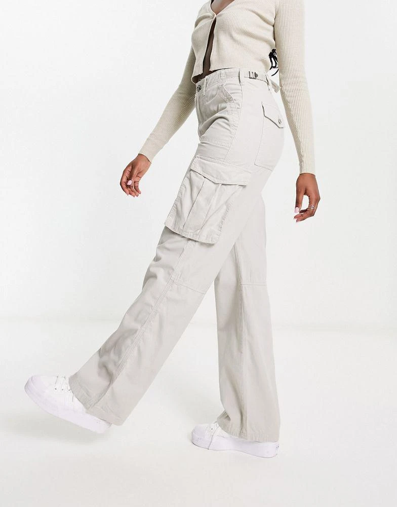 Bershka Bershka straight leg cargo trousers in grey 3