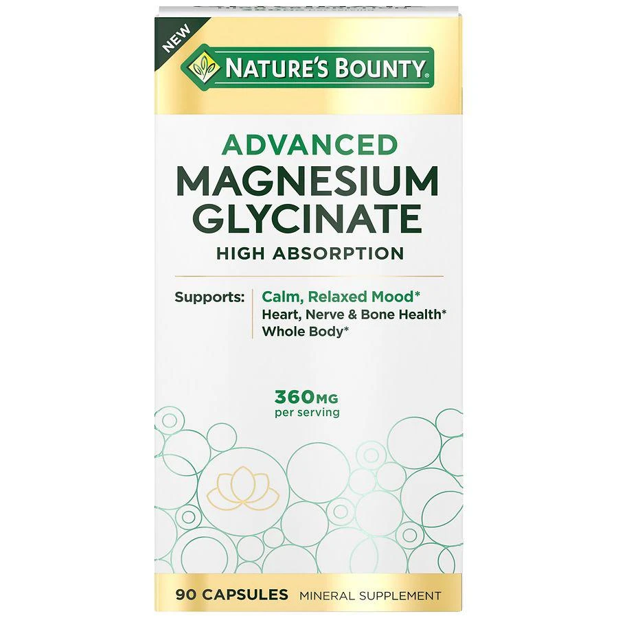 Nature's Bounty Advanced Magnesium Glycinate 360 mg Muscle & Bone Support Capsules 1