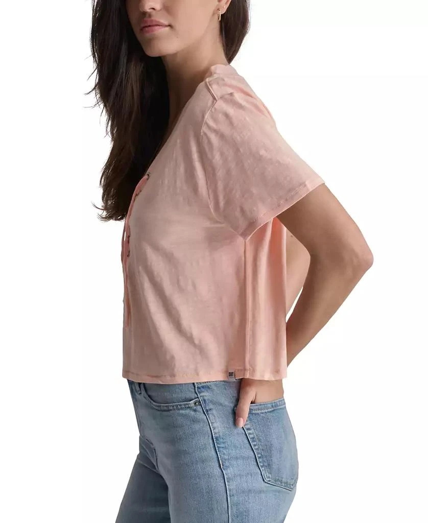 DKNY Women's Lace-Up V-Neck Short-Sleeve Tee 3
