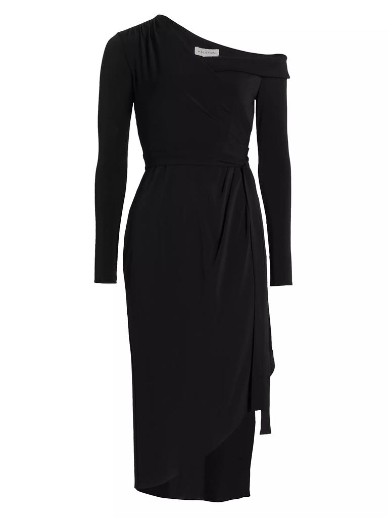 Halston Eden One-Shoulder Jersey Midi-Dress