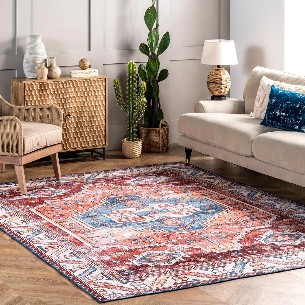 nuLOOM Marli Machine Washable Faded Medallion Area Rug 1