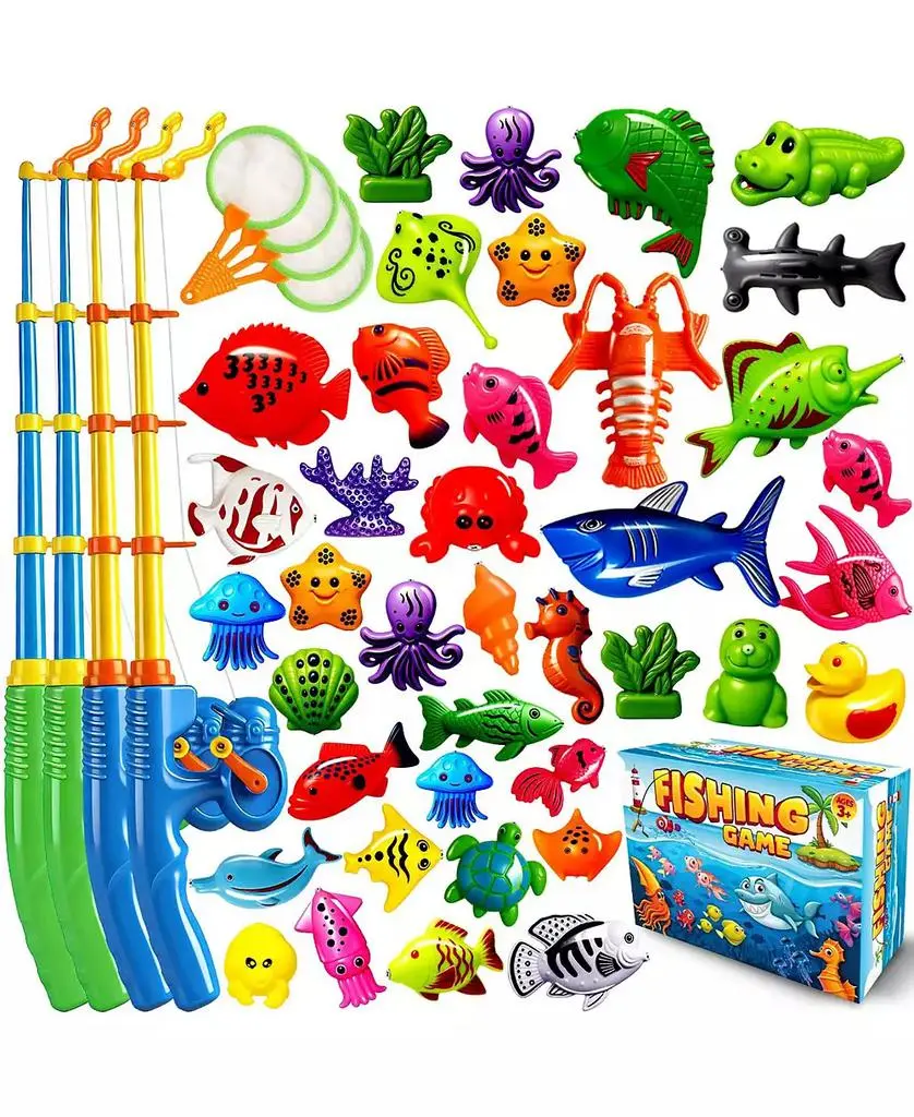 GNUADZ 40 Fishes Fishing Game Set Water Table Bath Toy Kids Gift