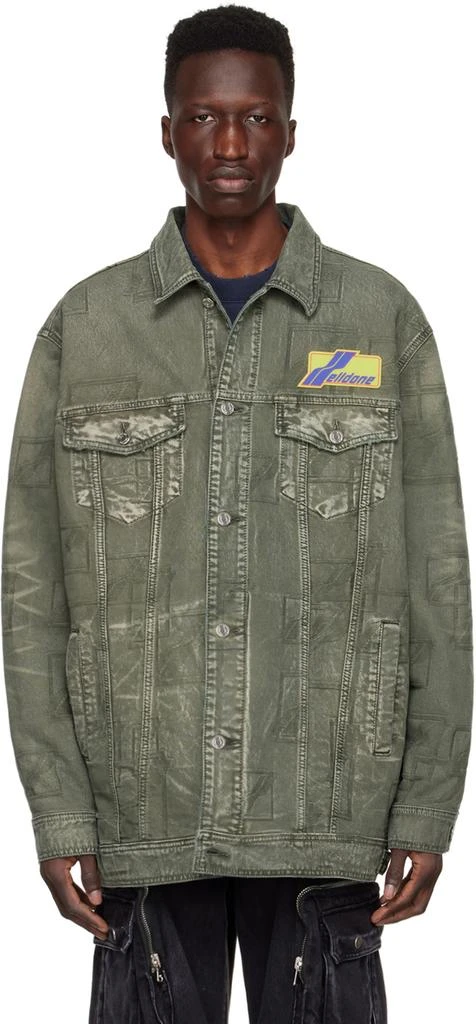 We11done Khaki Jacquard Logo Denim Jacket