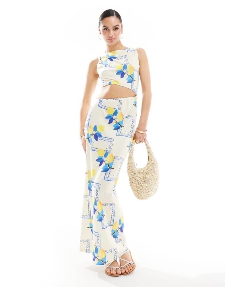 ASOS ASOS DESIGN cutout maxi dress in lemon print 1