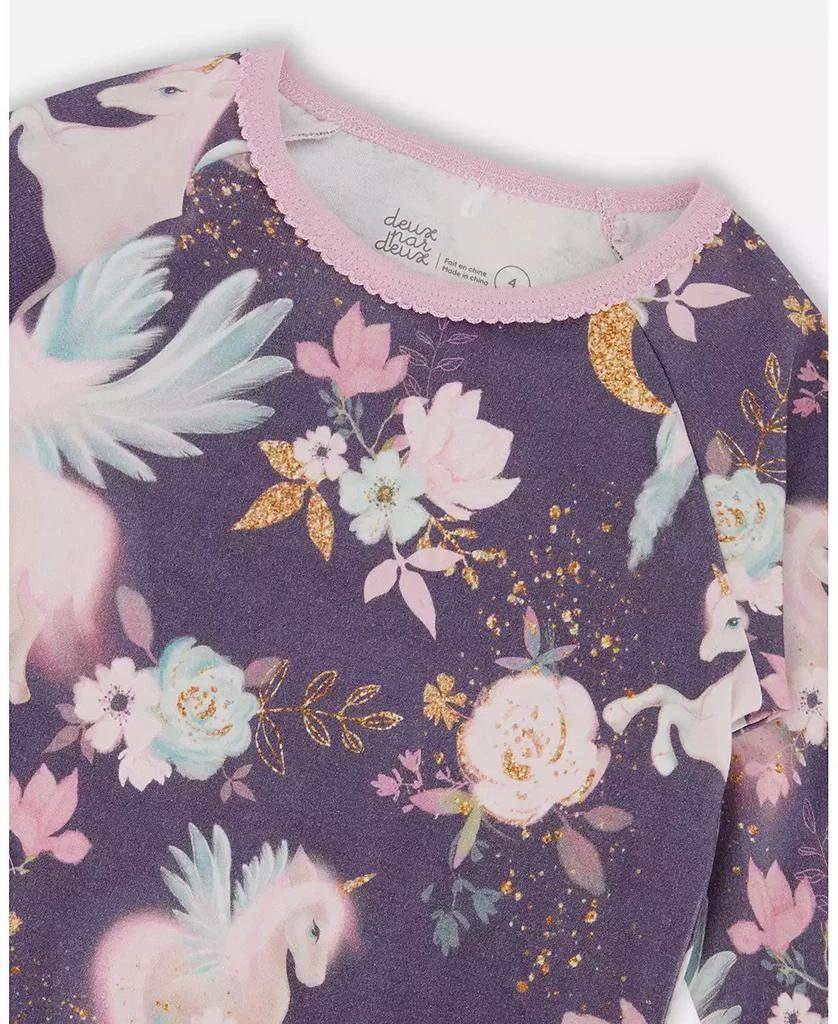 Deux par Deux Girl Cotton Two-Piece Pajamas Watercolor Unicorns - Child 5