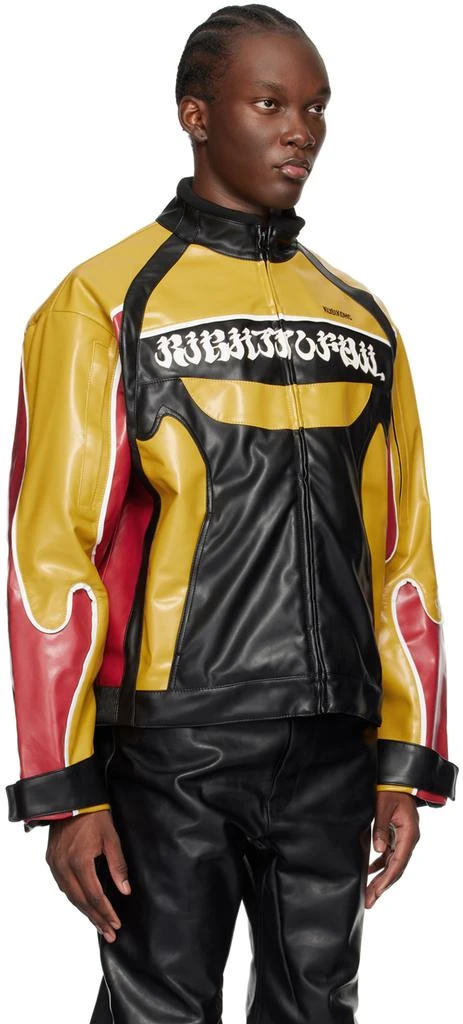 KUSIKOHC Black & Yellow Rider Faux-Leather Jacket 2