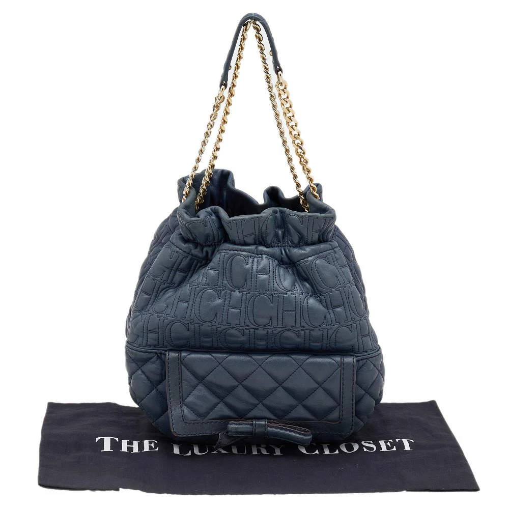 Carolina Herrera Carolina Herrera Blue Quilted Leather Bucket Bag 9