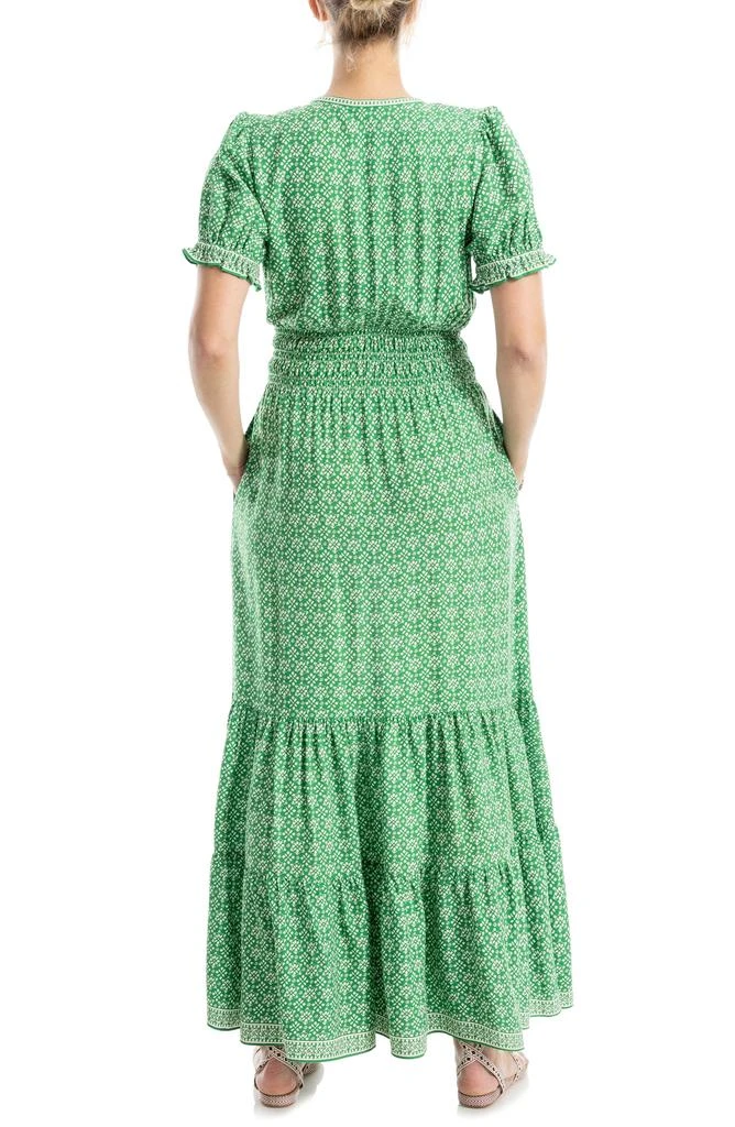 knee length dresses for ladies Max Studio Geometric Floral Print Smocked Waist Dress in Crm/Blu/Grn Cara FLK Flwr at Nordstrom Rack, Size Small main image 0