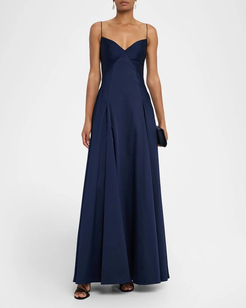 ROLAND MOURET Empire-Waist Sleeveless Taffeta Godet Gown 4